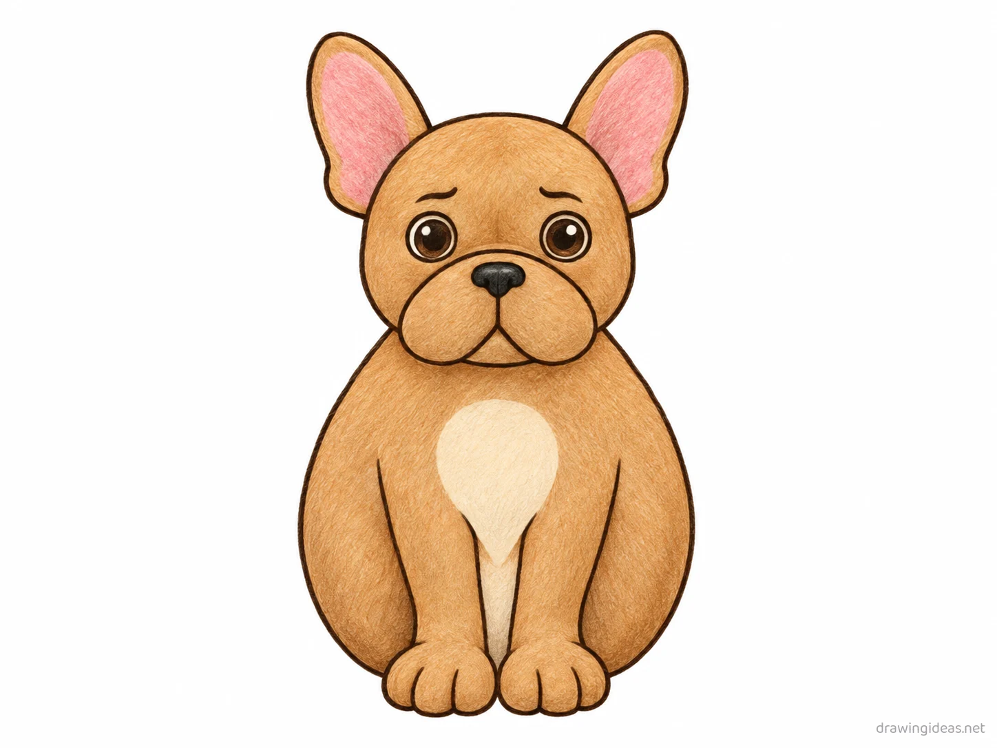 French Bulldog drawing — hand-drawn French bulldog illustration with ink lines and soft colors