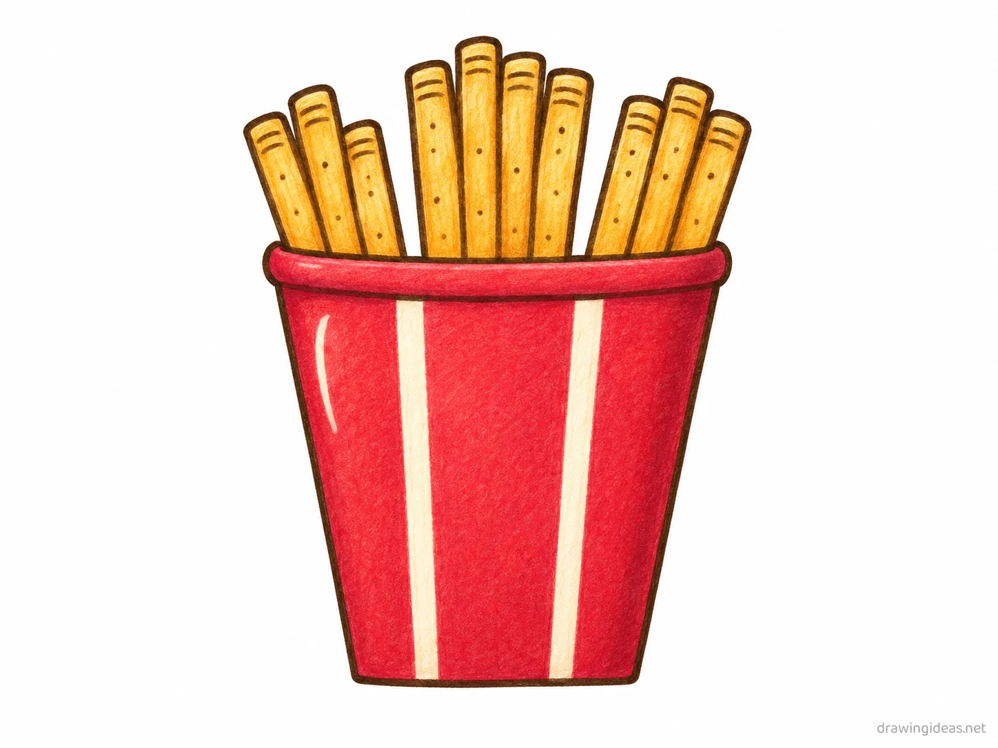 Fries drawing — hand-drawn fries illustration with ink lines and soft colors