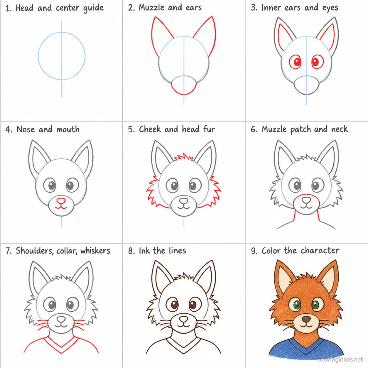 How to draw a furry step by step — 9-step furry drawing tutorial sheet