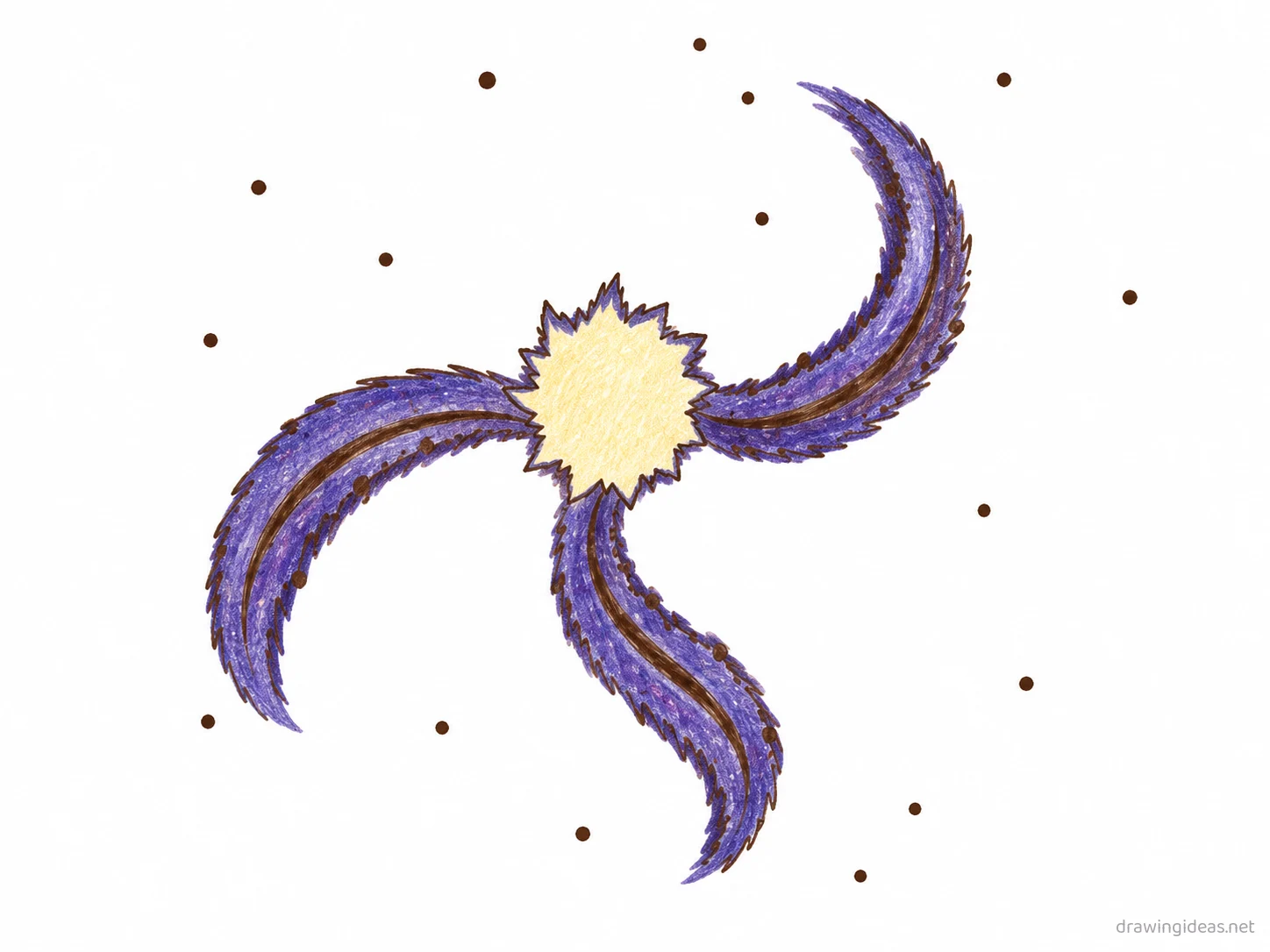 Galaxy drawing — hand-drawn galaxy illustration with ink lines and soft colors