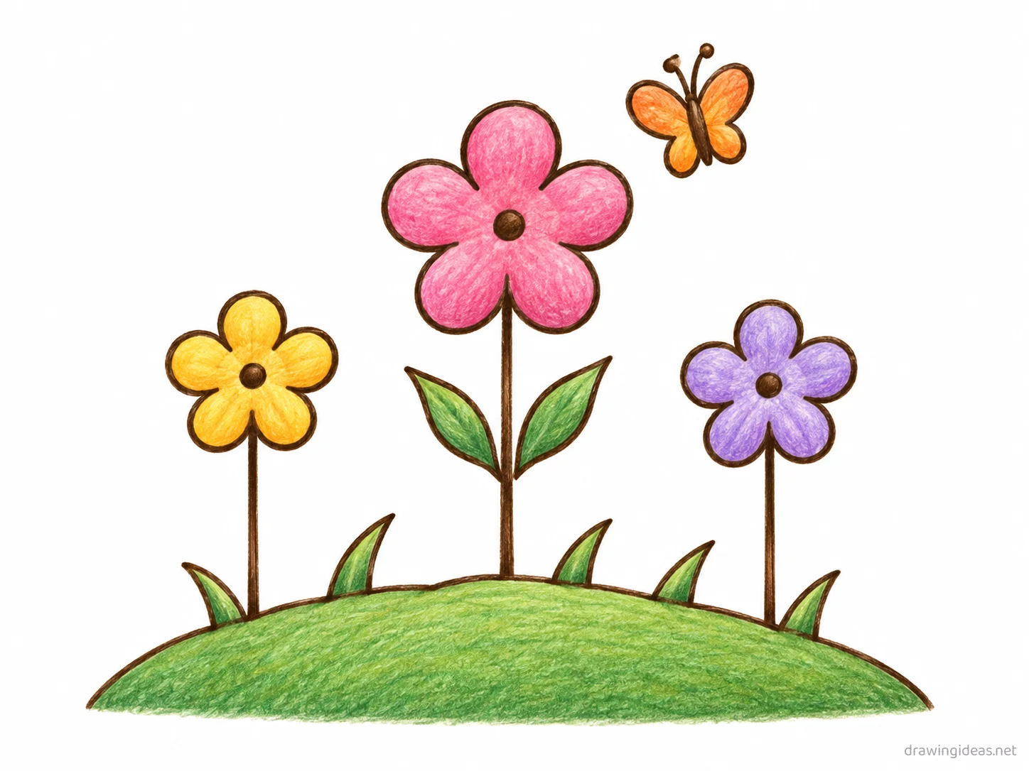 Garden drawing — hand-drawn garden illustration with ink lines and soft colors