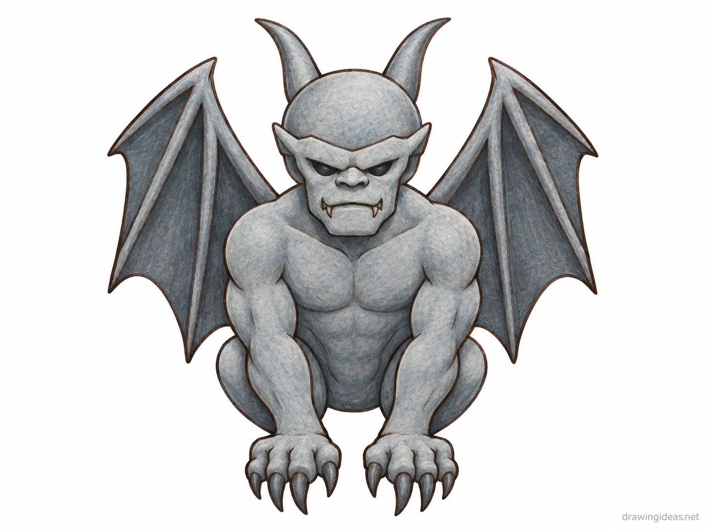 Gargoyle drawing — hand-drawn gargoyle illustration with ink lines and soft colors