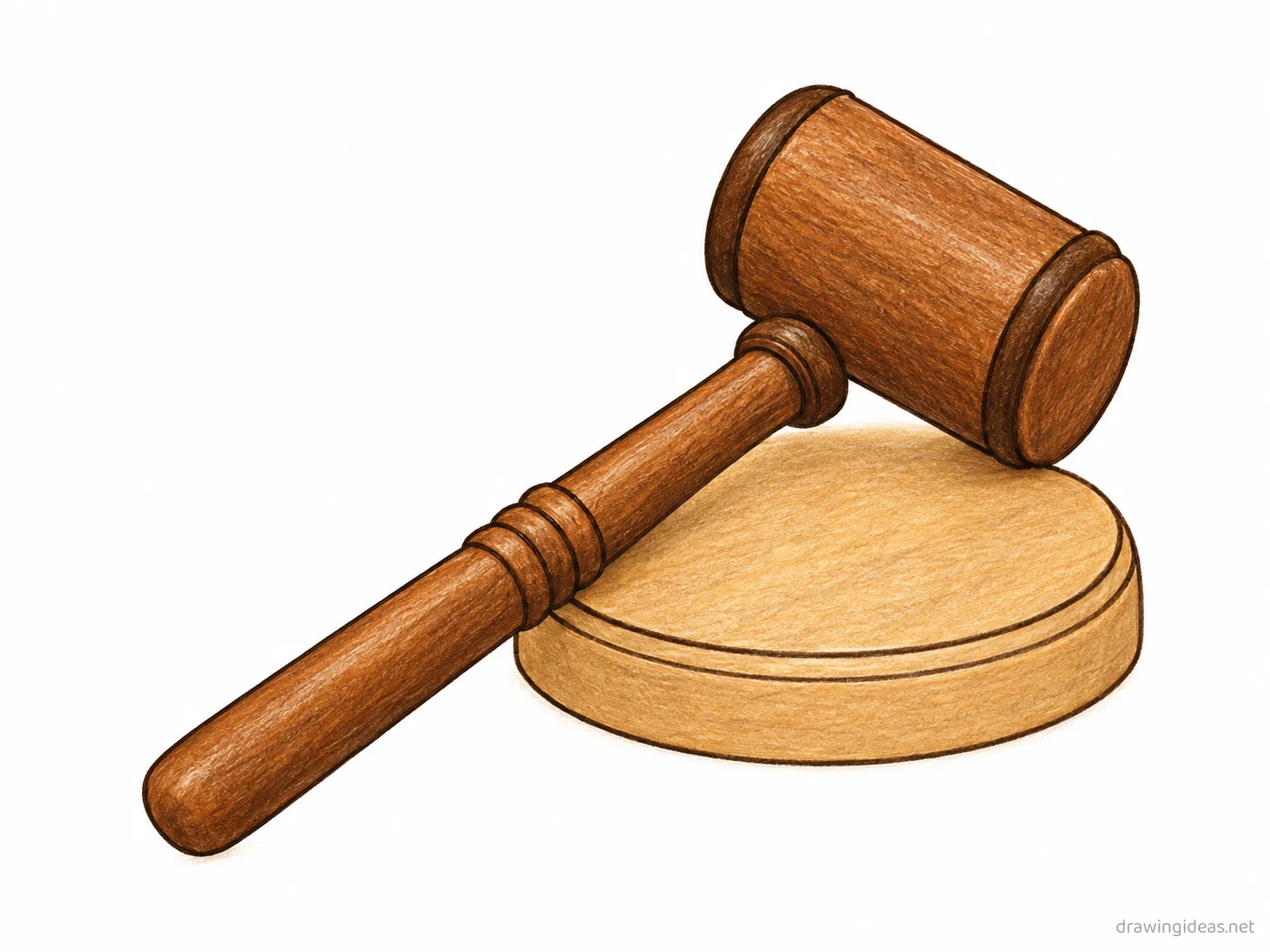 Gavel drawing — hand-drawn gavel illustration with ink lines and soft colors