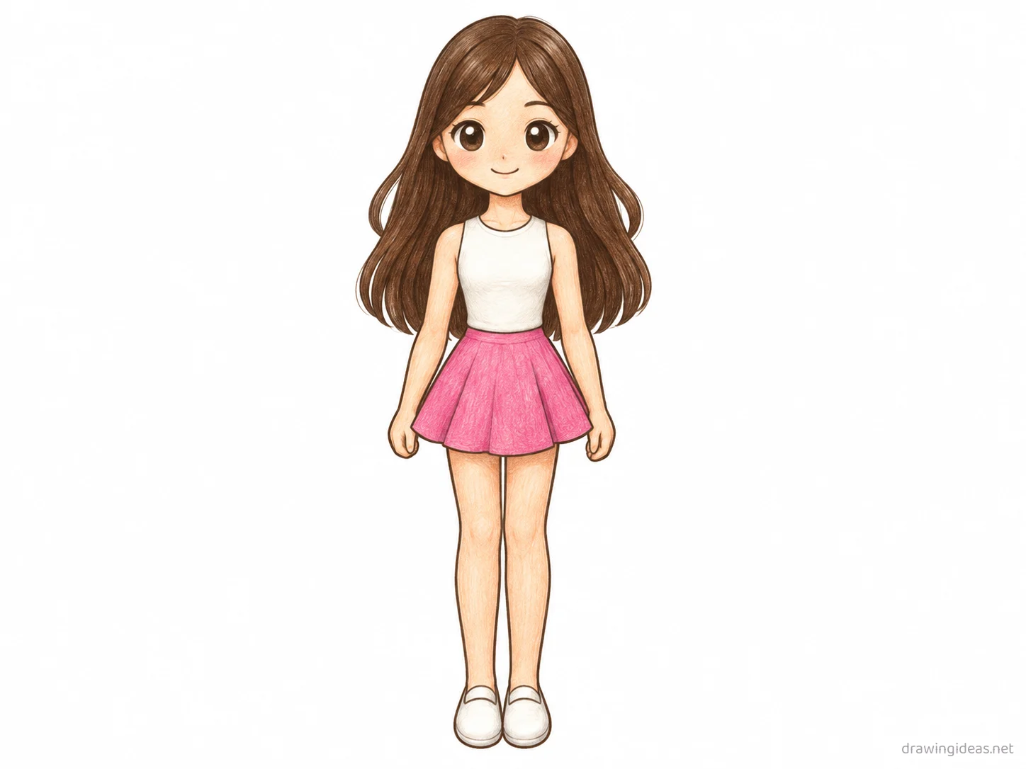 Girl Full Body drawing — hand-drawn girl full body illustration with ink lines and soft colors