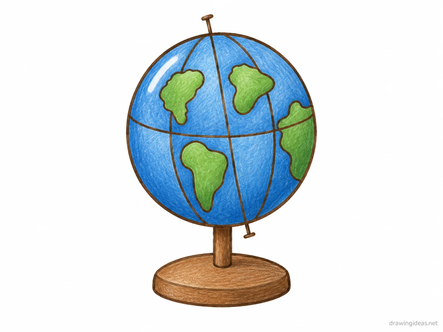 Globe drawing — hand-drawn globe illustration with ink lines and soft colors