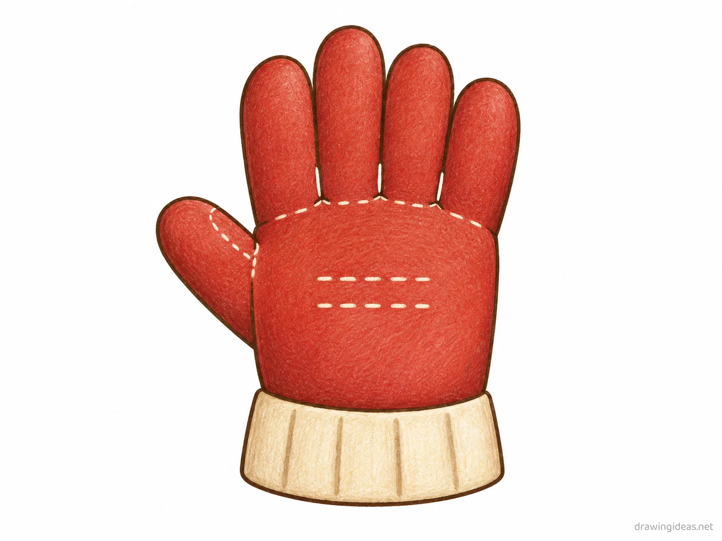 Glove drawing — hand-drawn glove illustration with ink lines and soft colors