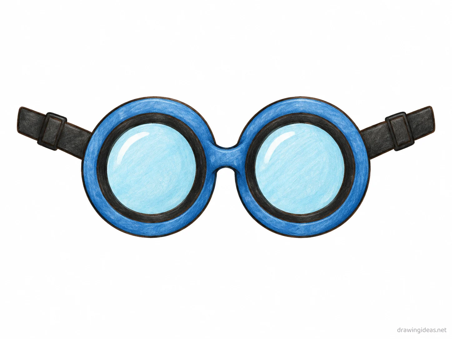 Goggles drawing — hand-drawn goggles illustration with ink lines and soft colors