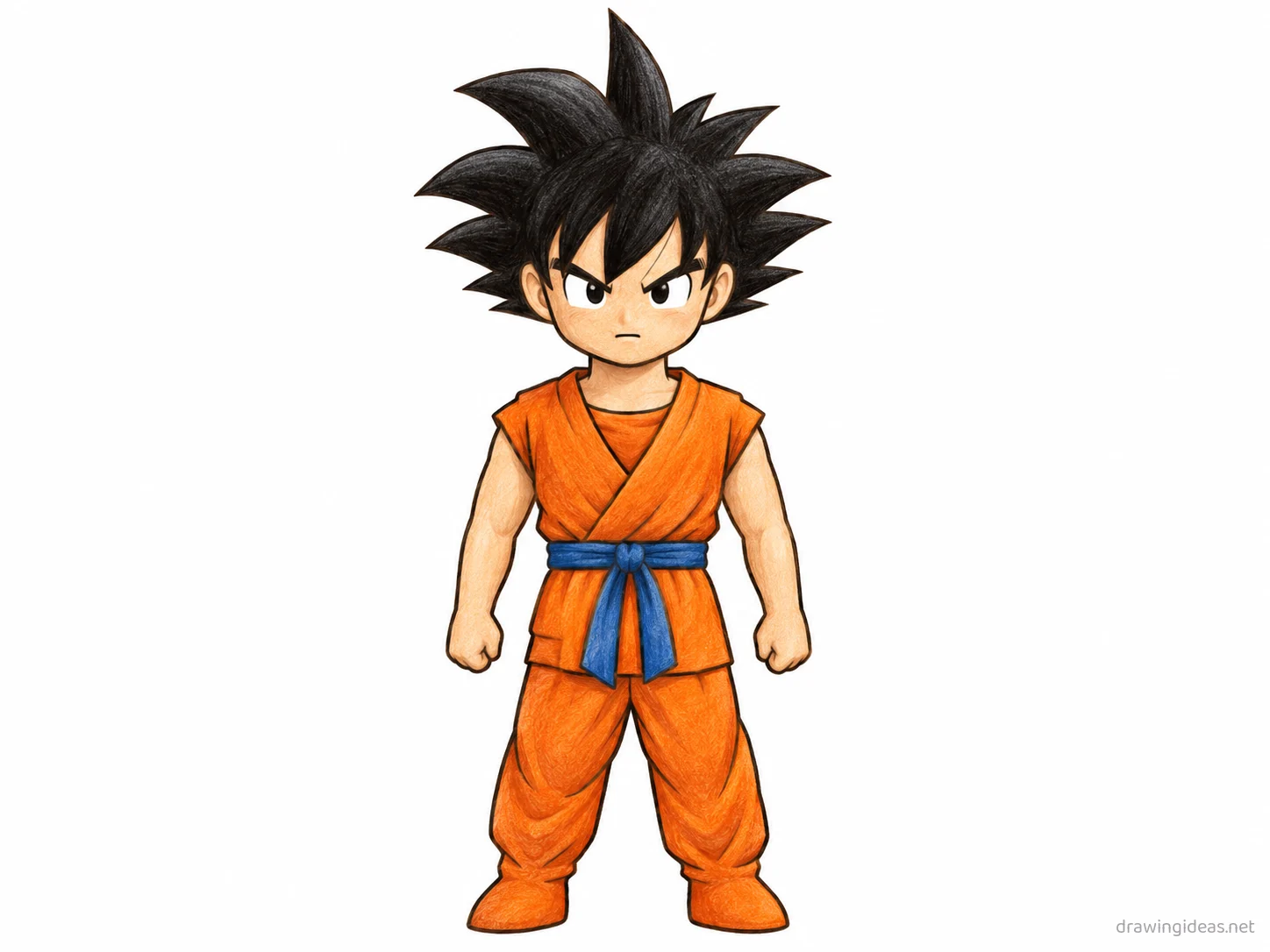 Goku drawing — hand-drawn Goku illustration with ink lines and soft colors