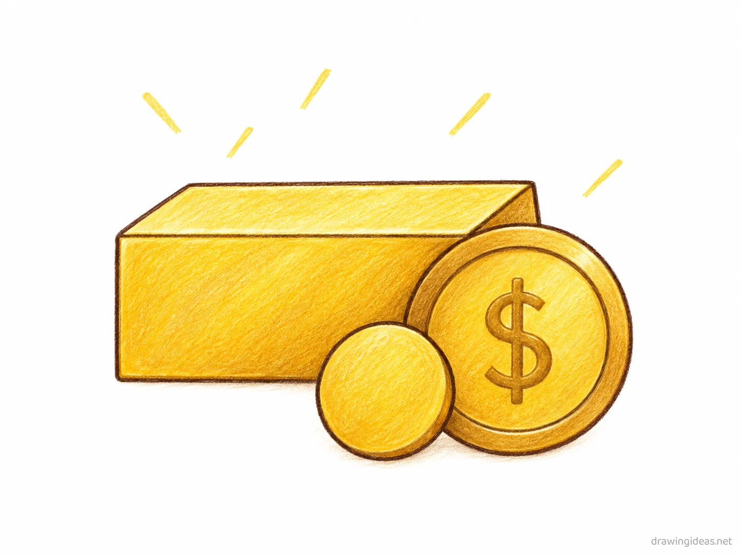 Gold drawing — hand-drawn gold illustration with ink lines and soft colors