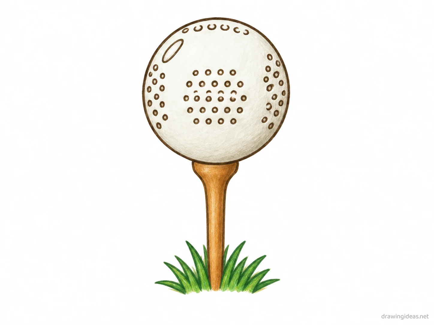 Golf Ball drawing — hand-drawn golf ball illustration with ink lines and soft colors