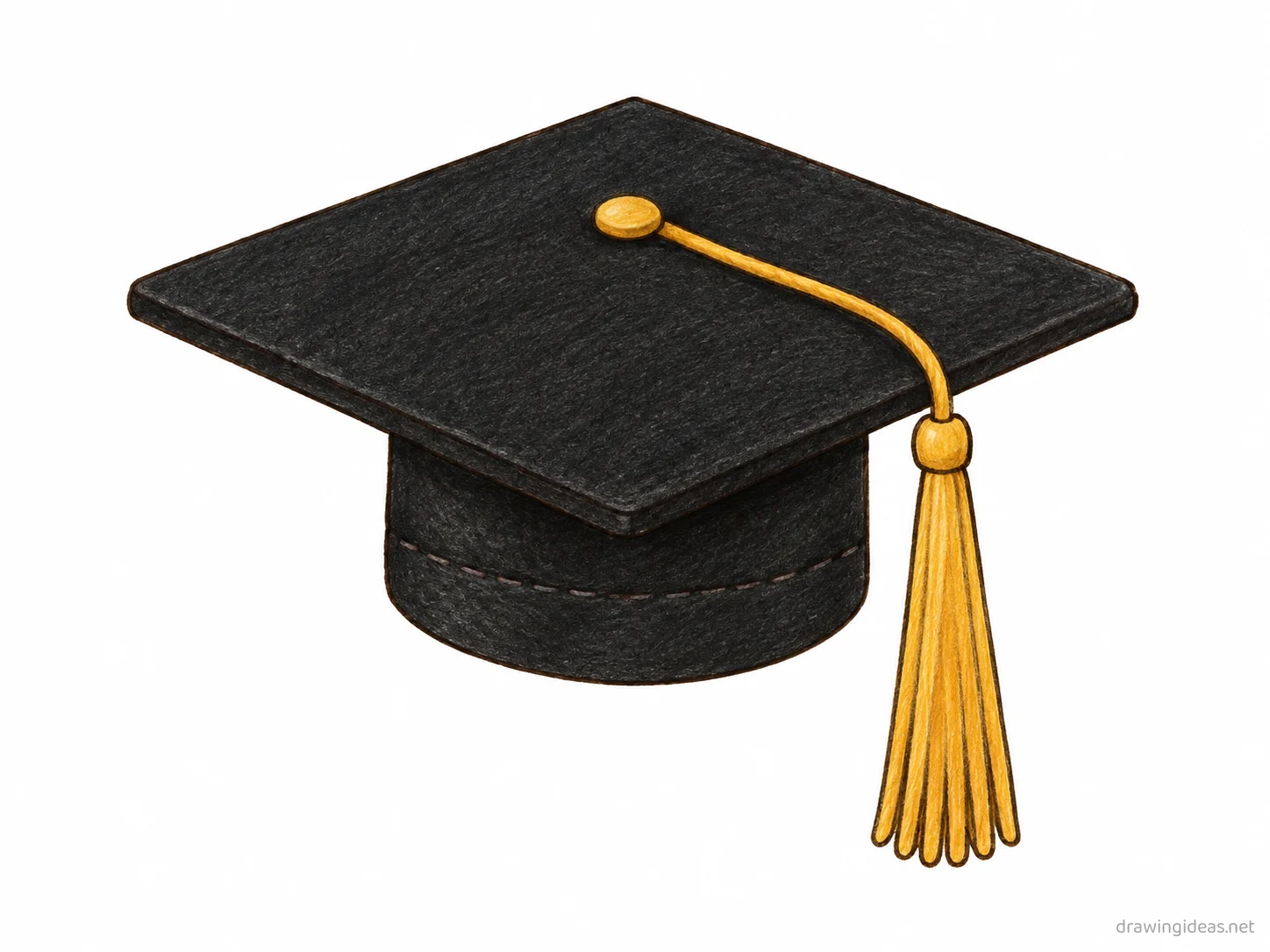 Graduation Cap drawing — hand-drawn graduation cap illustration with ink lines and soft colors