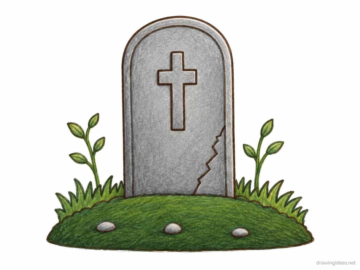Grave drawing — hand-drawn grave illustration with ink lines and soft colors