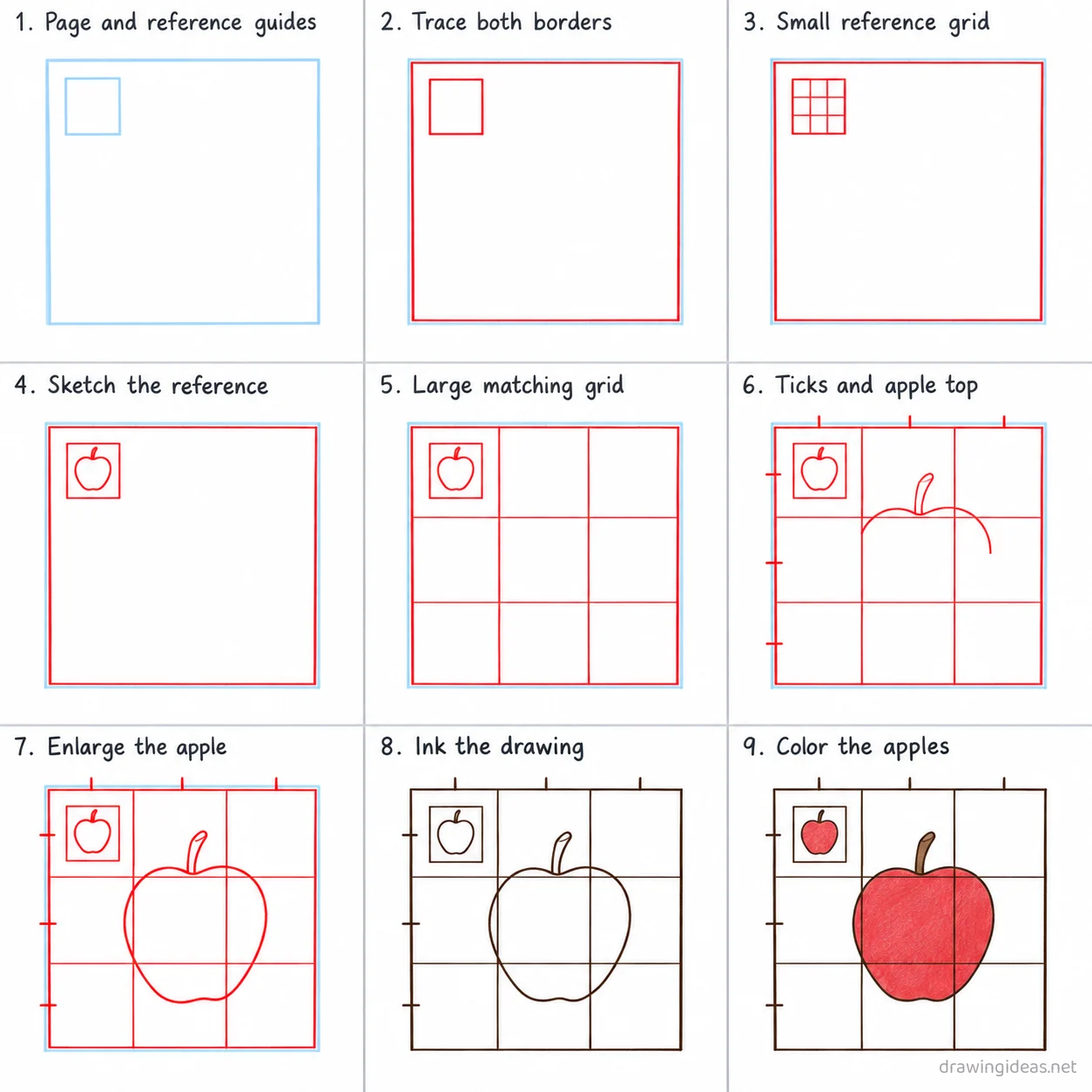How to draw a grid tool step by step — 9-step grid tool drawing tutorial sheet
