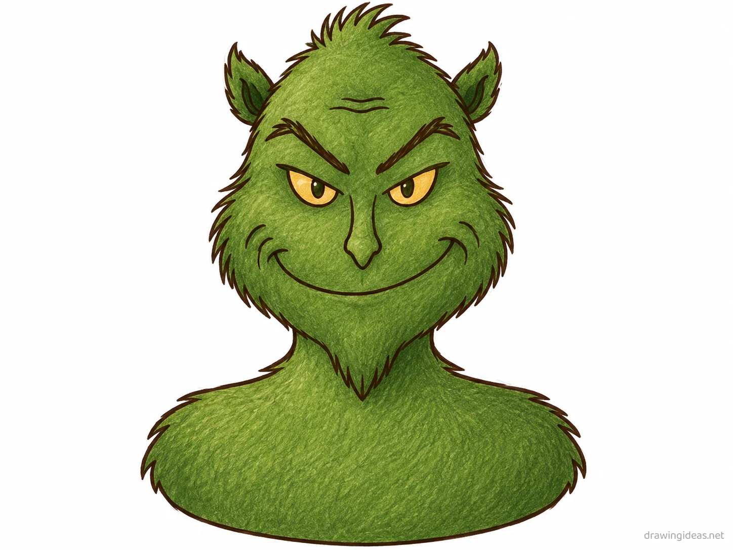 Grinch drawing — hand-drawn Grinch illustration with ink lines and soft colors