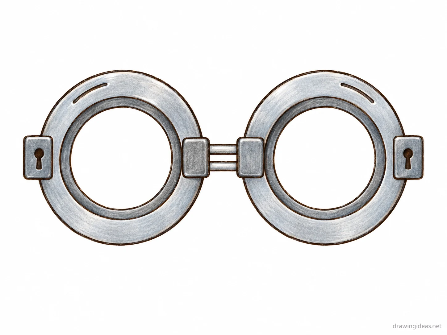 Handcuffs drawing — hand-drawn handcuffs illustration with ink lines and soft colors