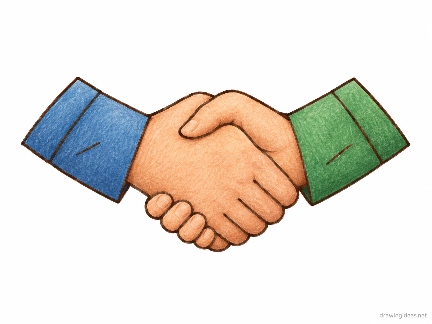 Handshake drawing — hand-drawn handshake illustration with ink lines and soft colors