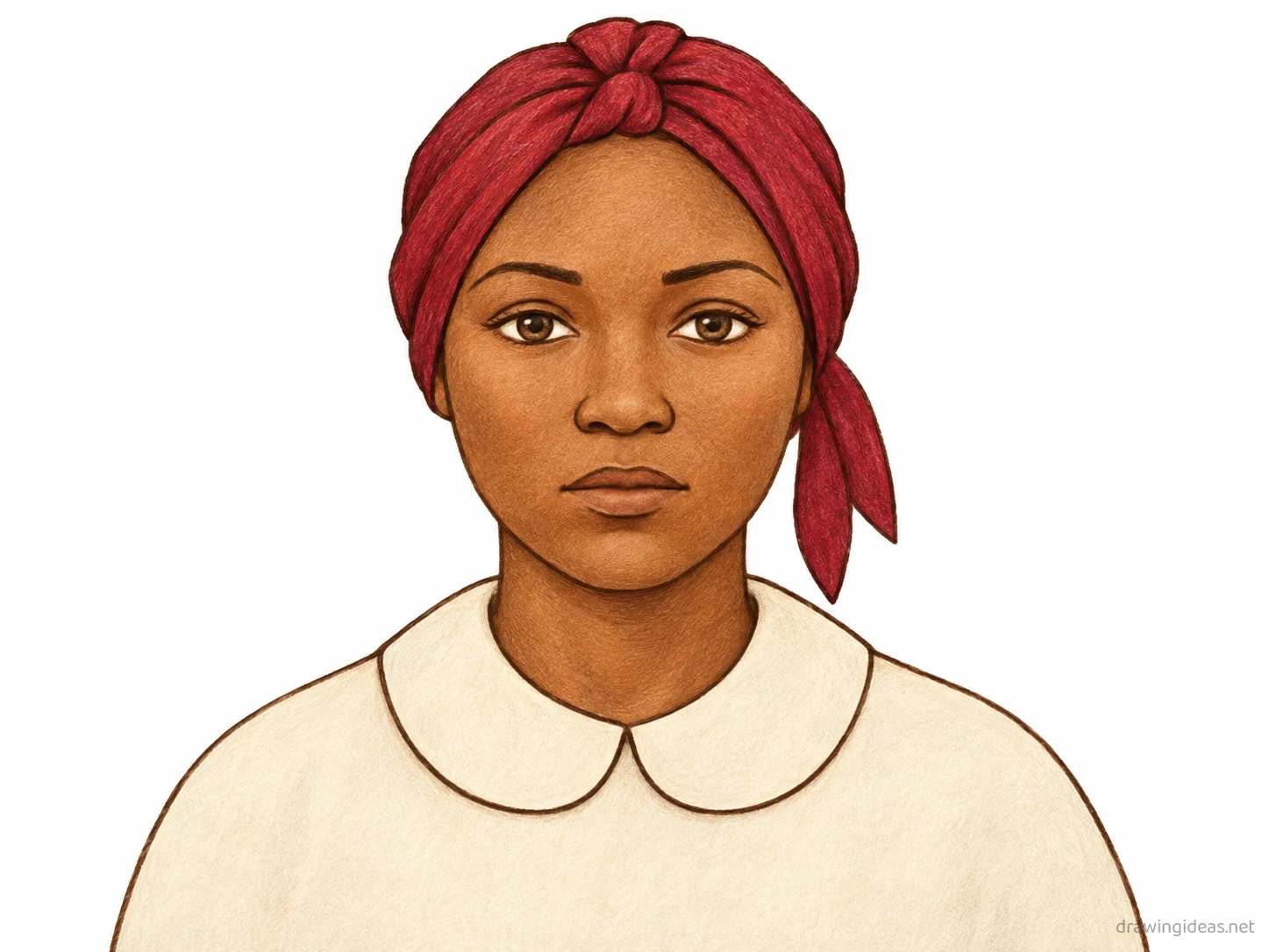 Harriet Tubman drawing — hand-drawn Harriet Tubman illustration with ink lines and soft colors