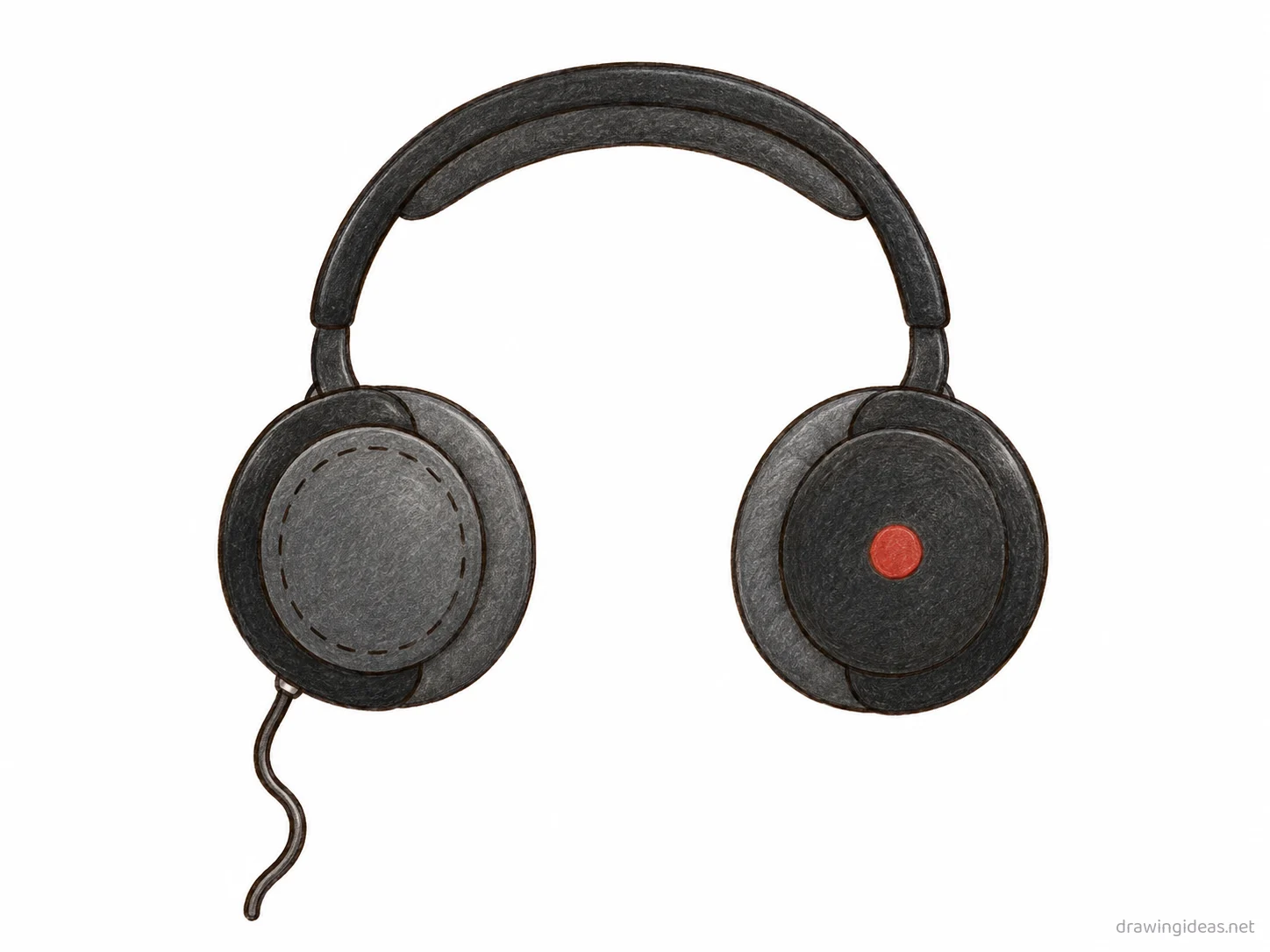 Headphones drawing — hand-drawn headphones illustration with ink lines and soft colors