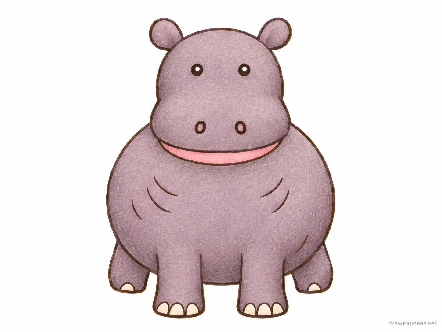 Hippo drawing — hand-drawn hippo illustration with ink lines and soft colors
