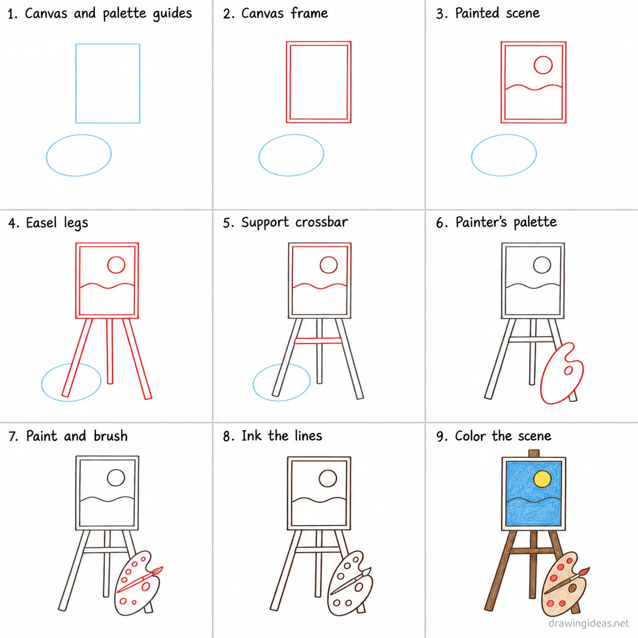 How to draw a hobby step by step — 9-step hobby drawing tutorial sheet