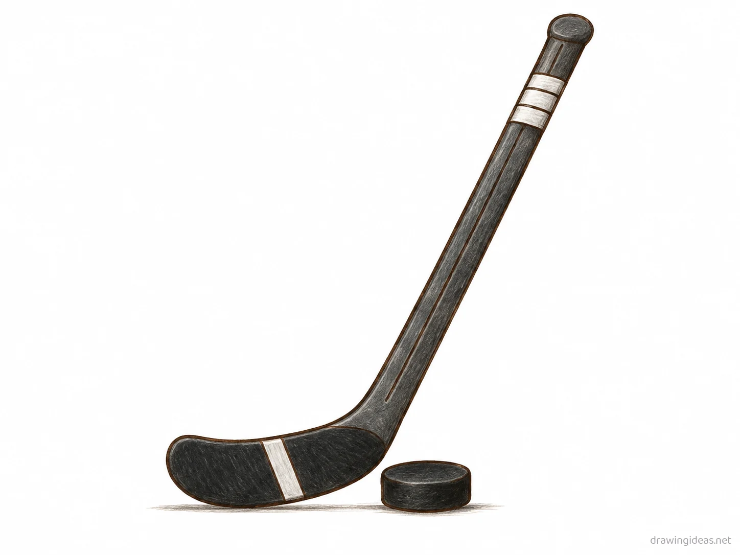 Hockey Stick drawing — hand-drawn hockey stick illustration with ink lines and soft colors