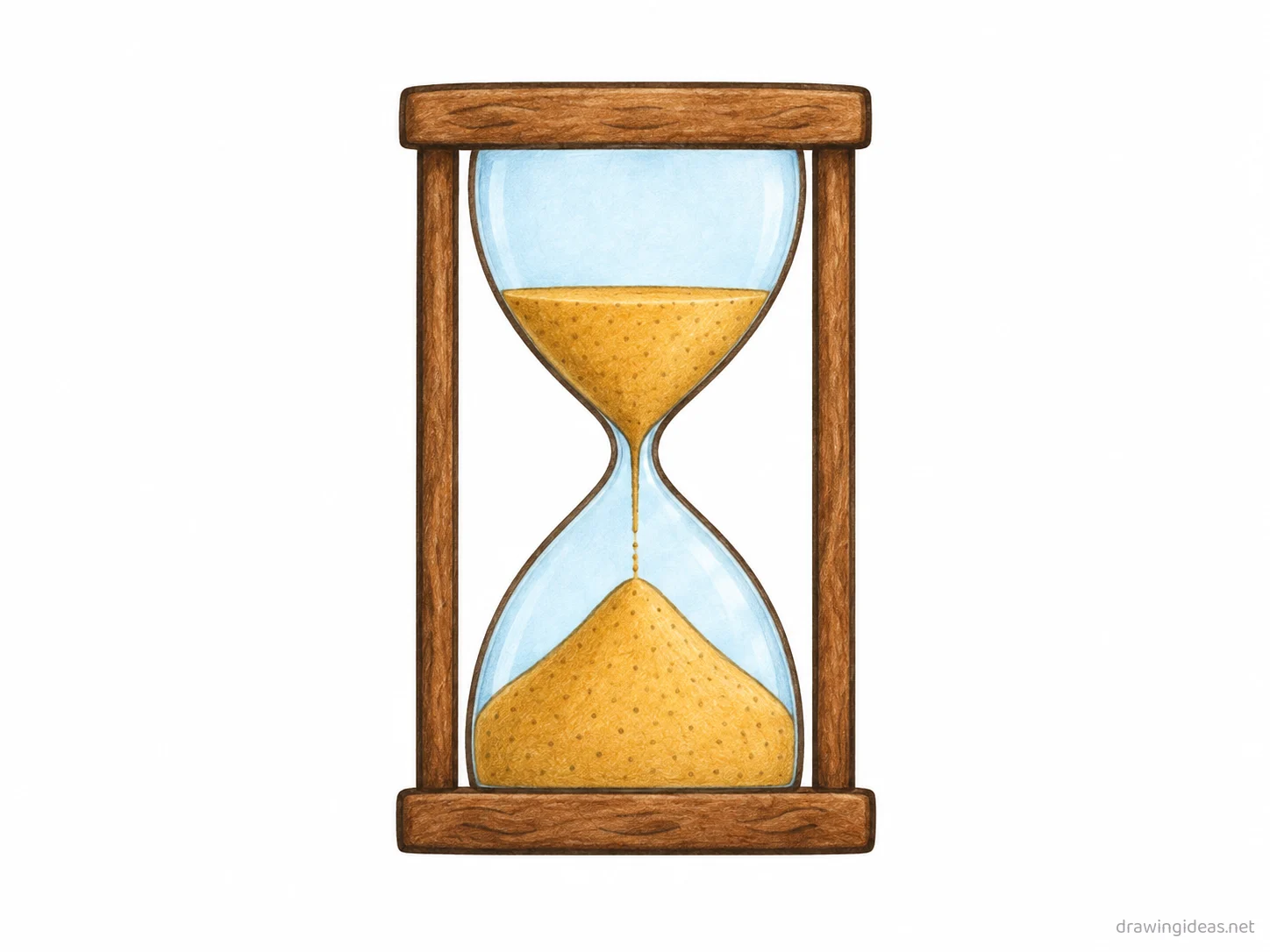 Hourglass drawing — hand-drawn hourglass illustration with ink lines and soft colors