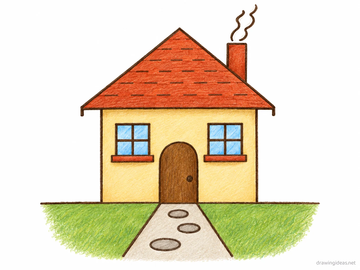 House drawing — hand-drawn house illustration with ink lines and soft colors