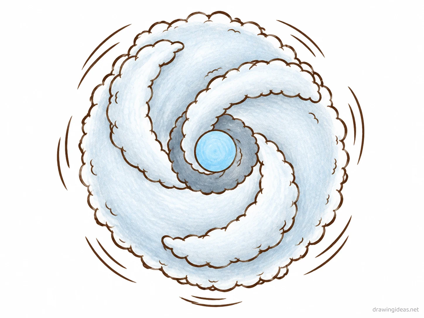 Hurricane drawing — hand-drawn hurricane illustration with ink lines and soft colors