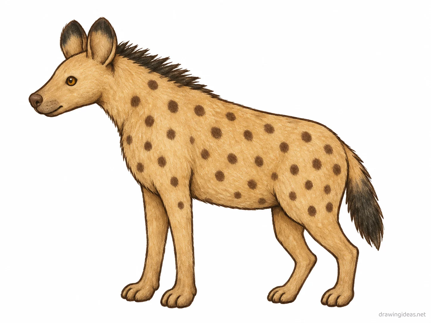 Hyena drawing — hand-drawn hyena illustration with ink lines and soft colors