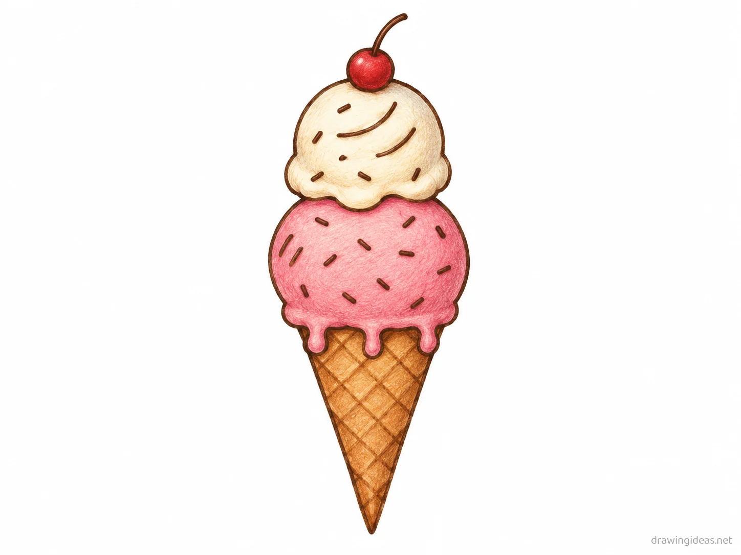 Ice Cream drawing — hand-drawn ice cream illustration with ink lines and soft colors