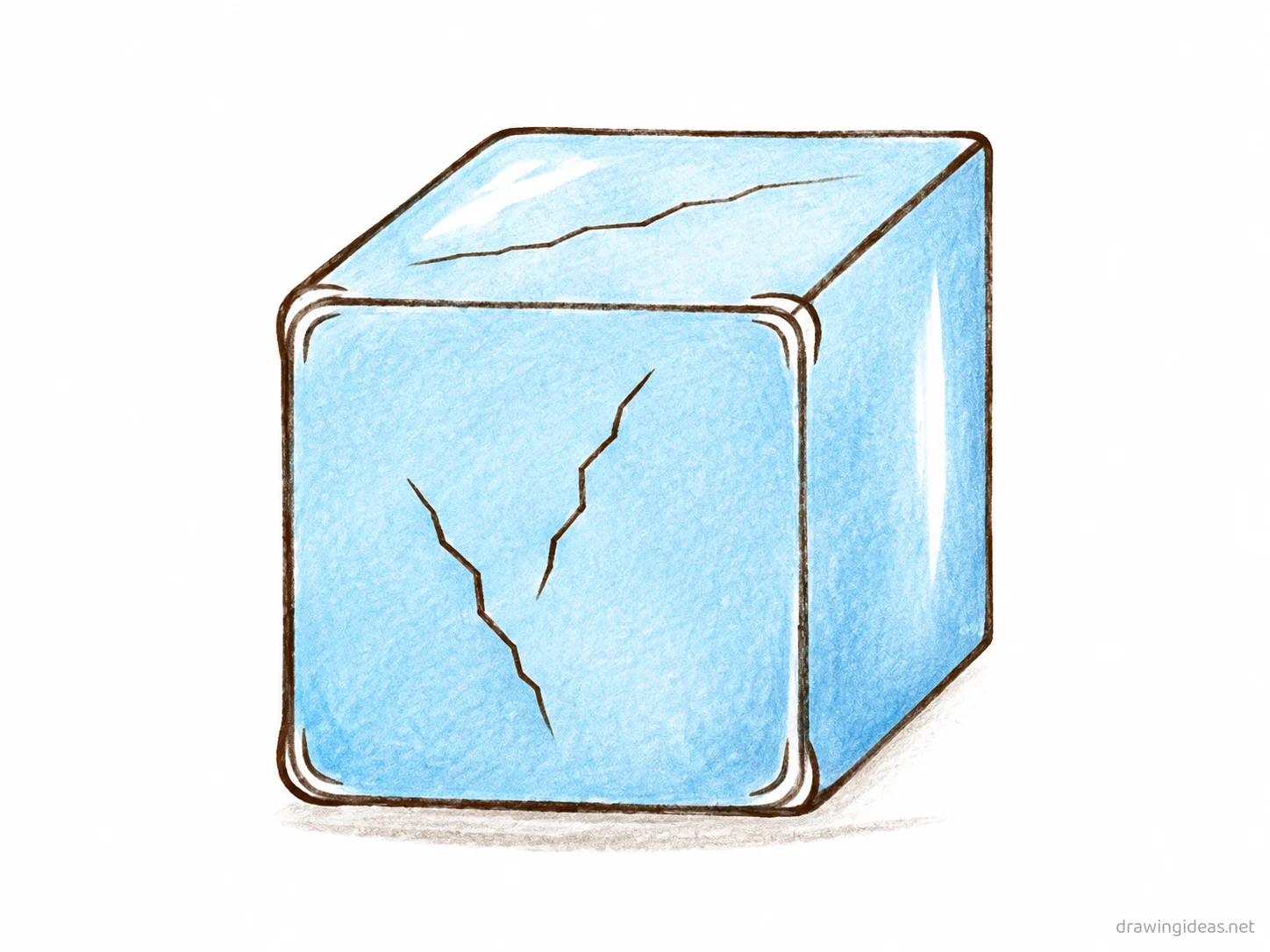 Ice Cube drawing — hand-drawn ice cube illustration with ink lines and soft colors