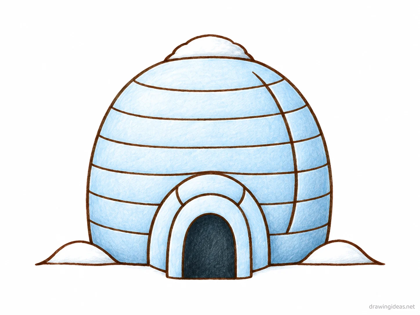 Igloo drawing — hand-drawn igloo illustration with ink lines and soft colors