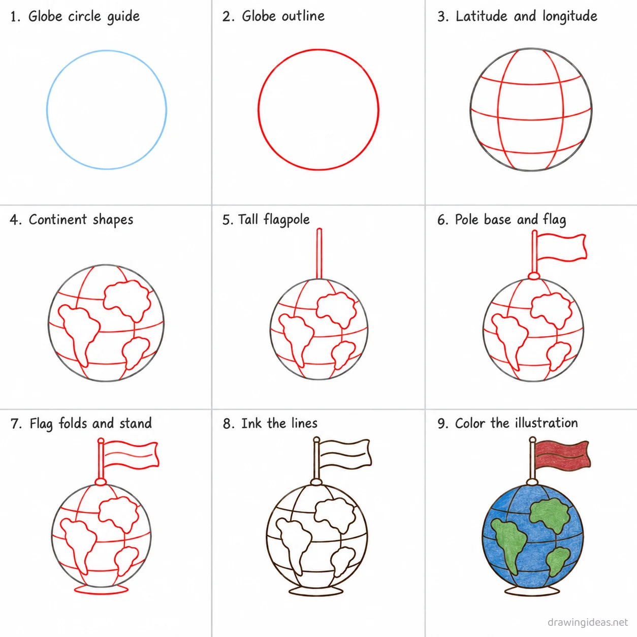 How to draw imperialism step by step — 9-step imperialism drawing tutorial sheet