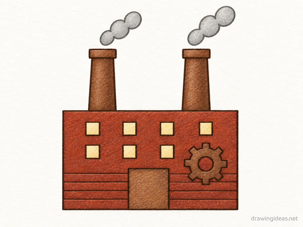 Industrial Revolution drawing — hand-drawn Industrial Revolution illustration with ink lines and soft colors