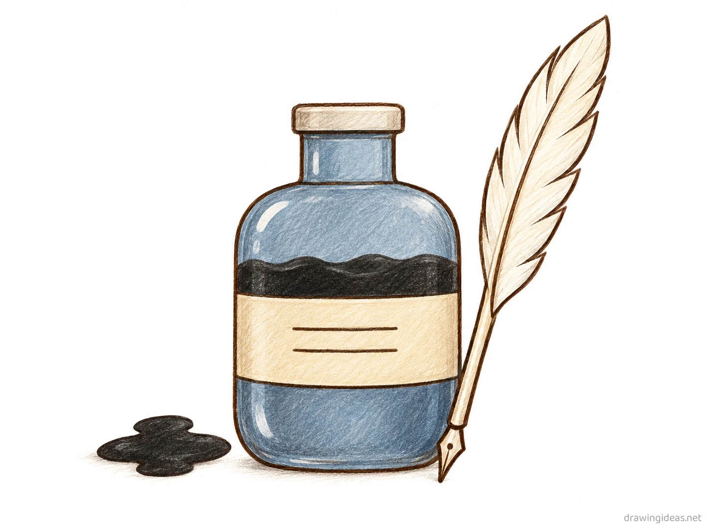 Ink drawing — hand-drawn ink illustration with ink lines and soft colors