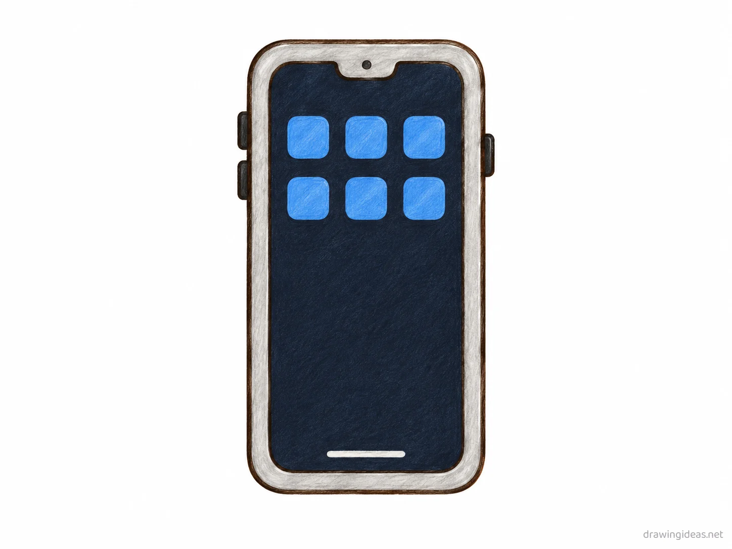 Iphone drawing — hand-drawn iphone illustration with ink lines and soft colors