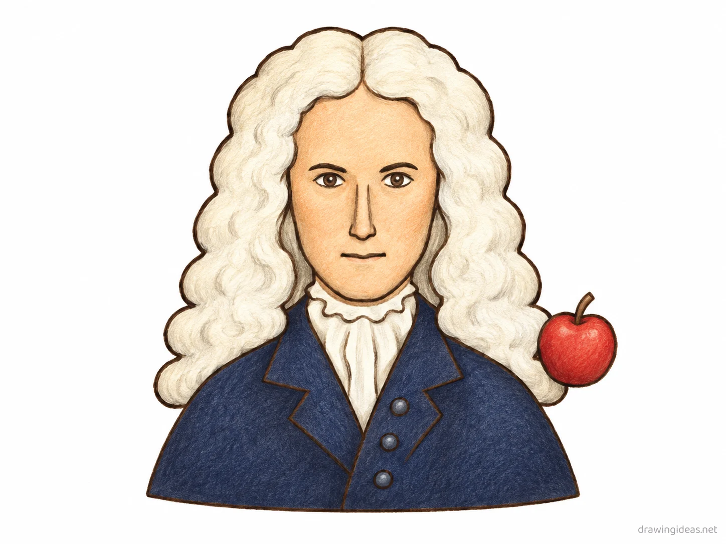 Isaac Newton drawing — hand-drawn Isaac Newton illustration with ink lines and soft colors