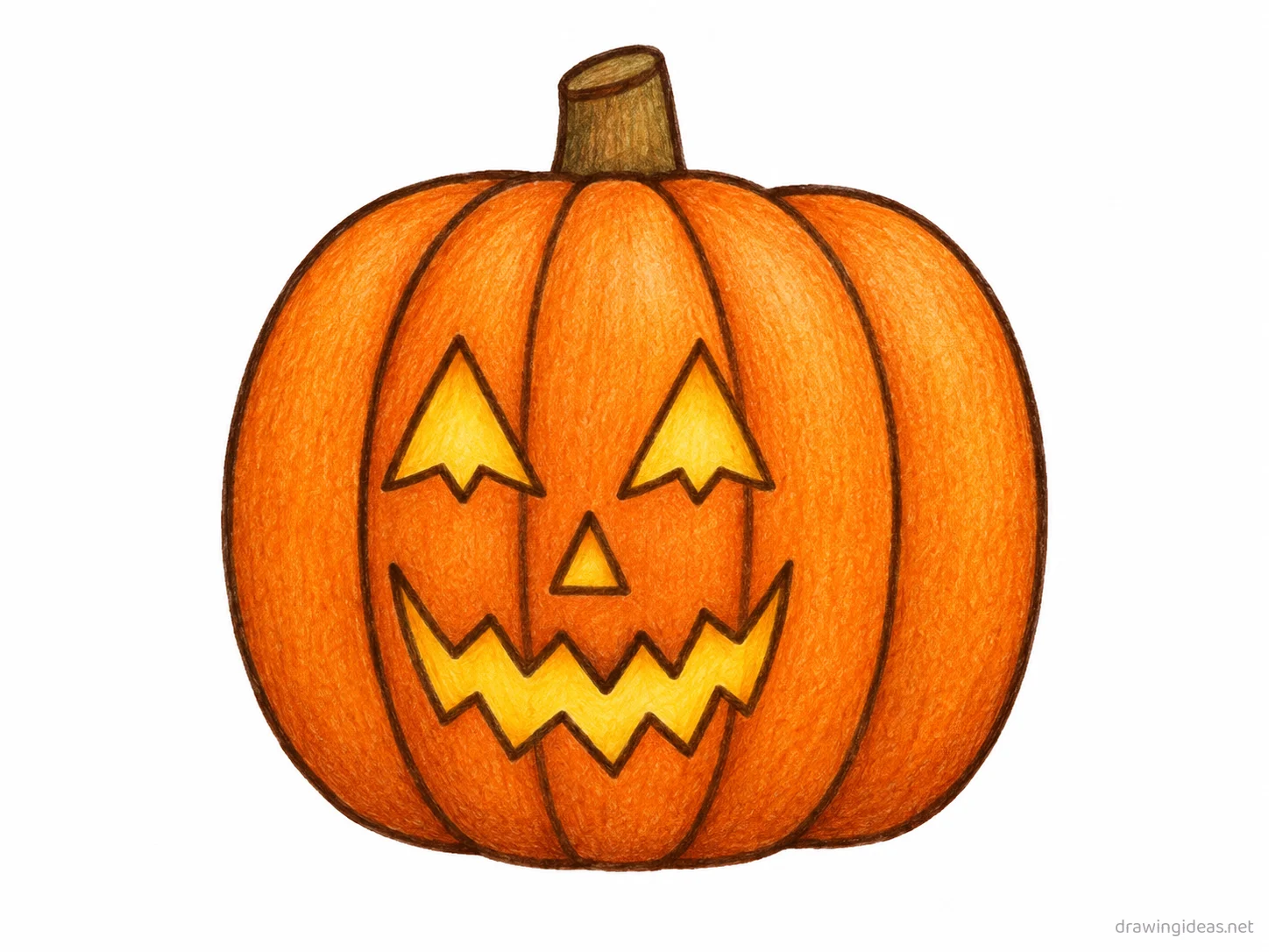 Jack O Lantern drawing — hand-drawn jack o lantern illustration with ink lines and soft colors