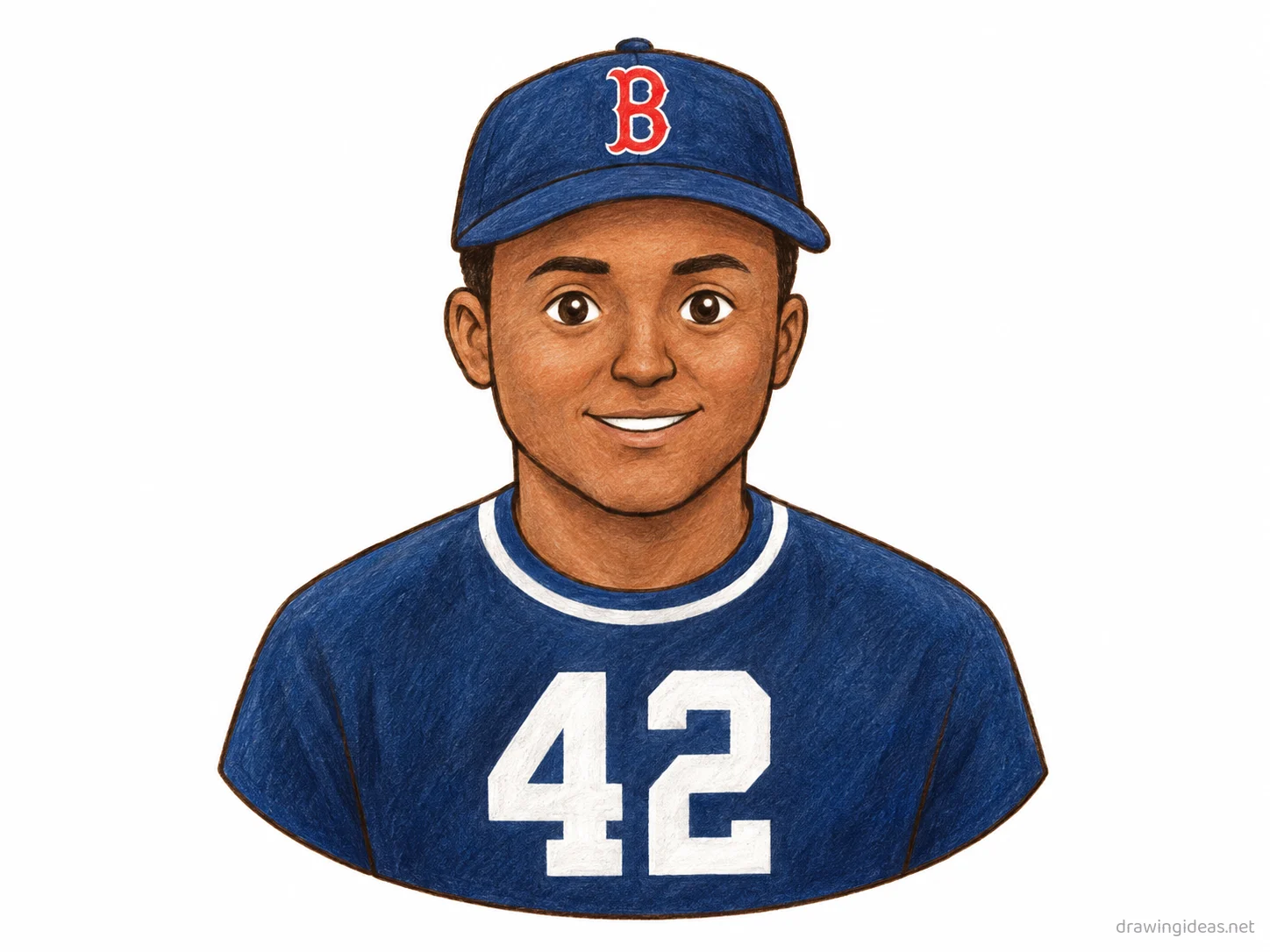 Jackie Robinson drawing — hand-drawn Jackie Robinson illustration with ink lines and soft colors