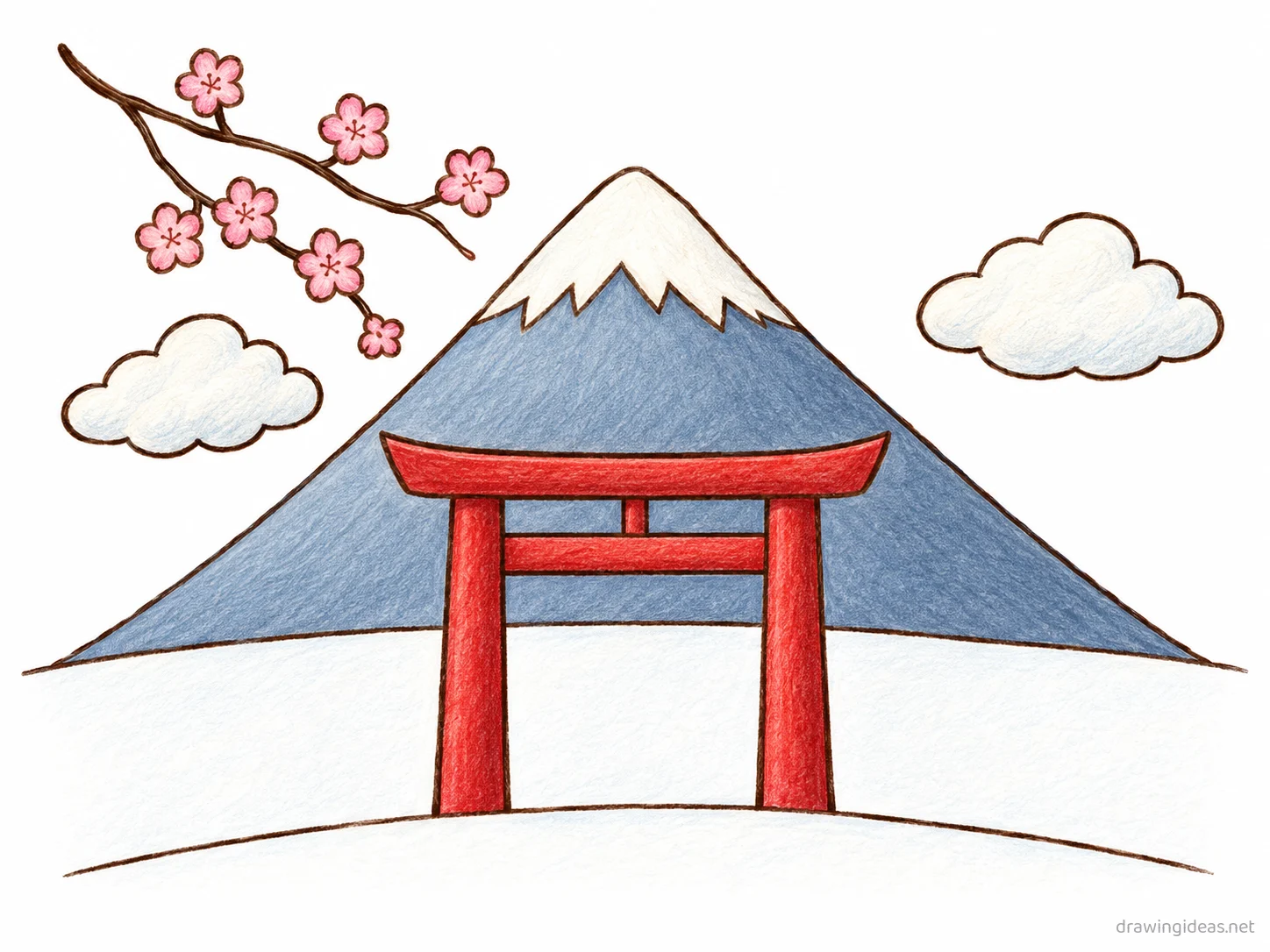 Japan drawing — hand-drawn Japan illustration with ink lines and soft colors