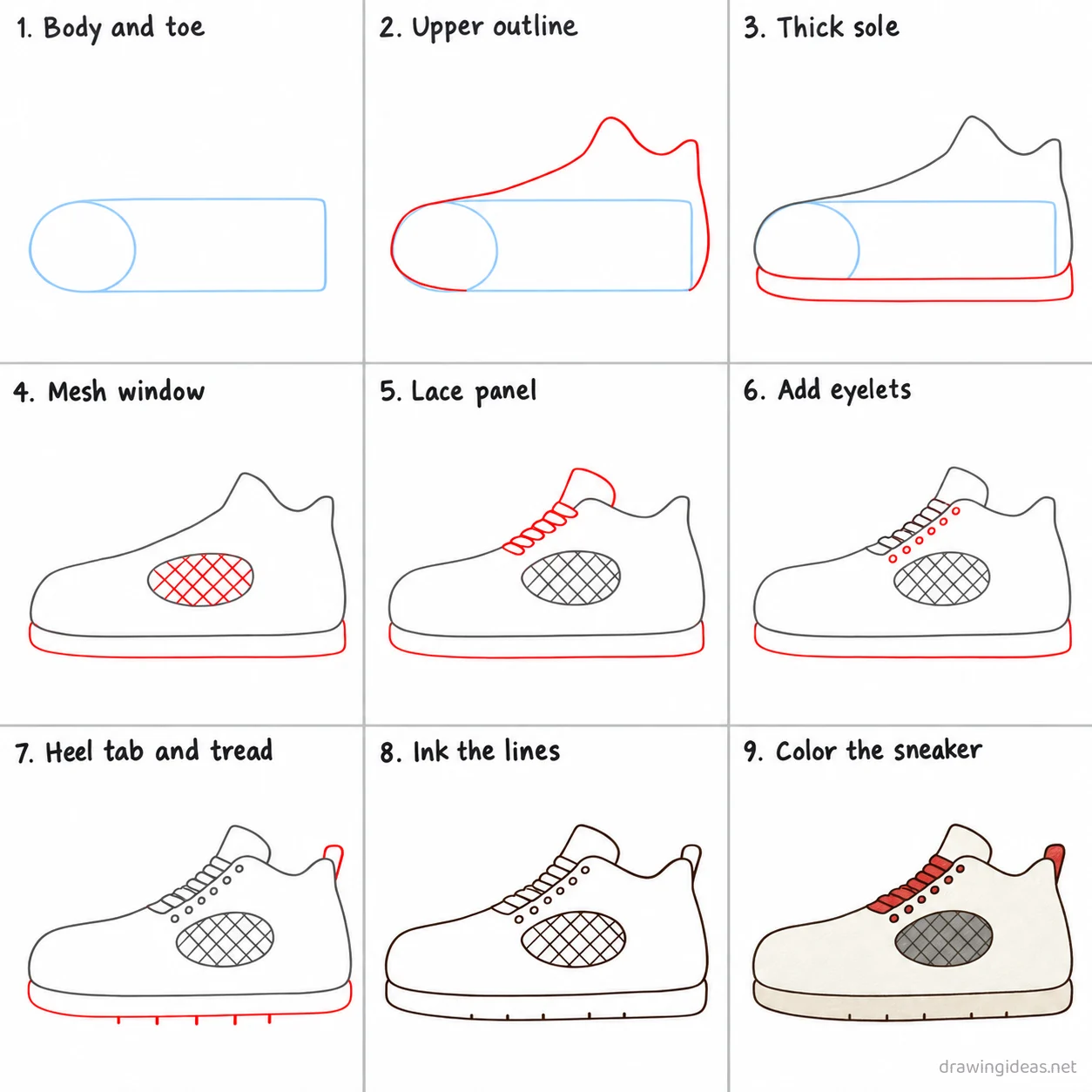 How to draw a jordan 4 step by step — 9-step jordan 4 drawing tutorial sheet