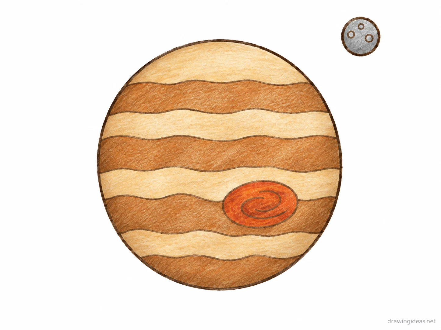 Jupiter drawing — hand-drawn jupiter illustration with ink lines and soft colors