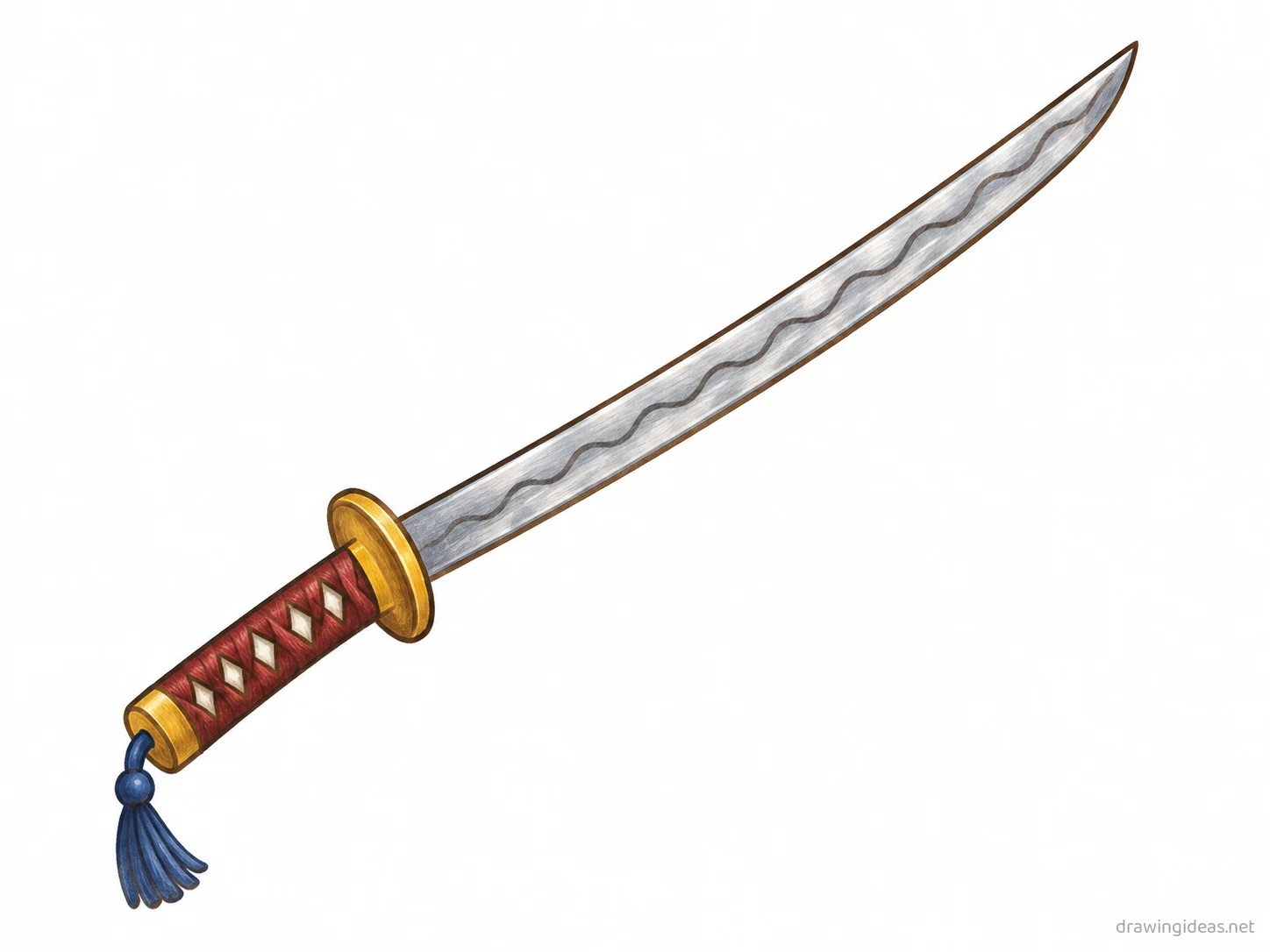 Katana drawing — hand-drawn katana illustration with ink lines and soft colors