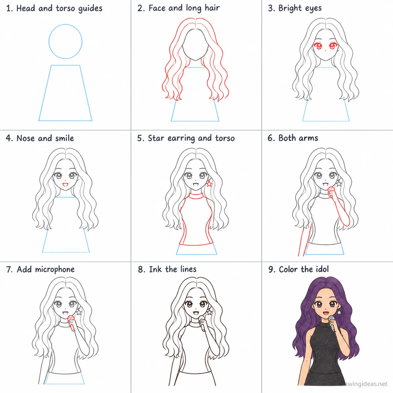 How to draw Katseye step by step — 9-step Katseye drawing tutorial sheet