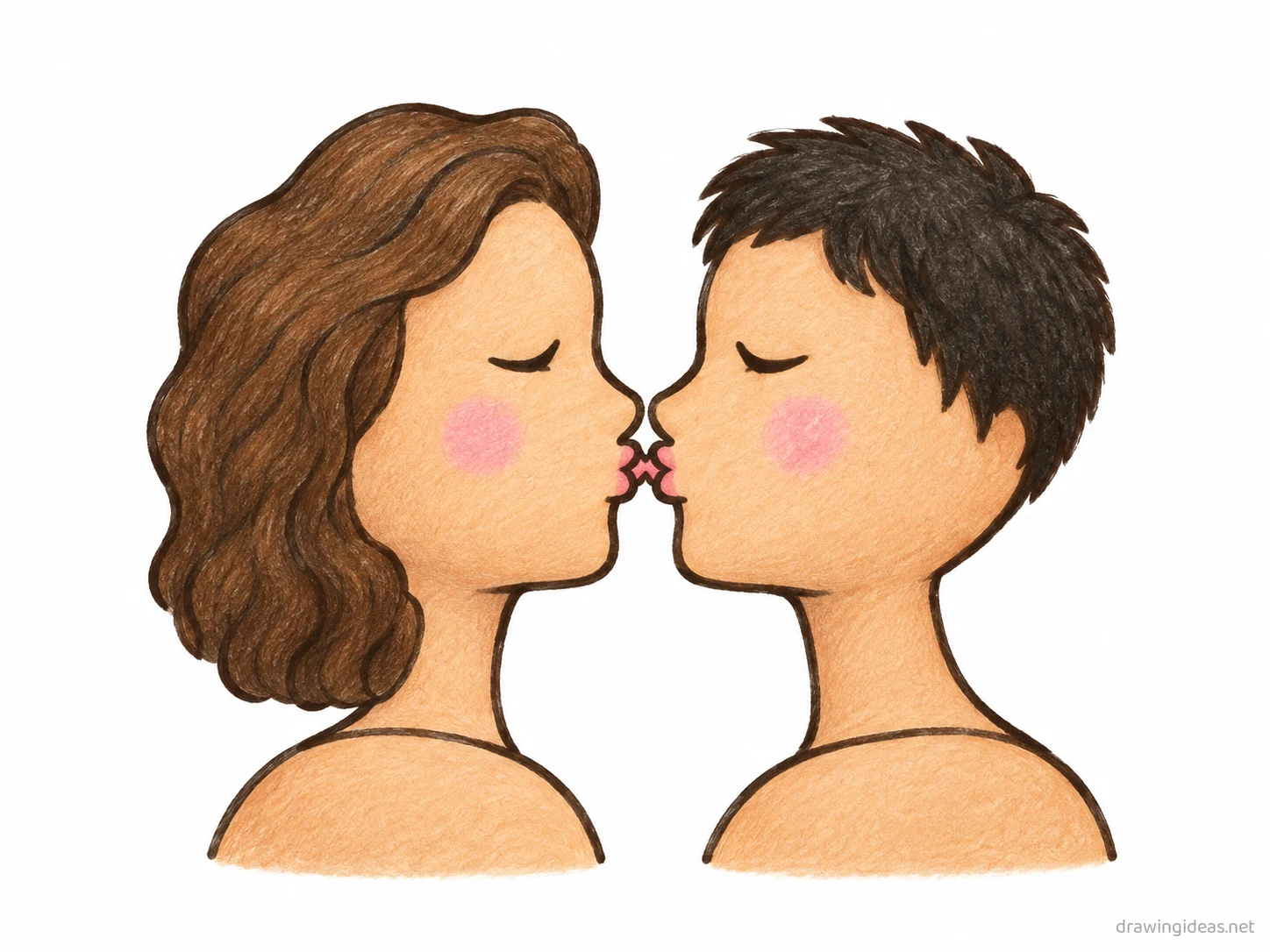 Kiss drawing — hand-drawn kiss illustration with ink lines and soft colors