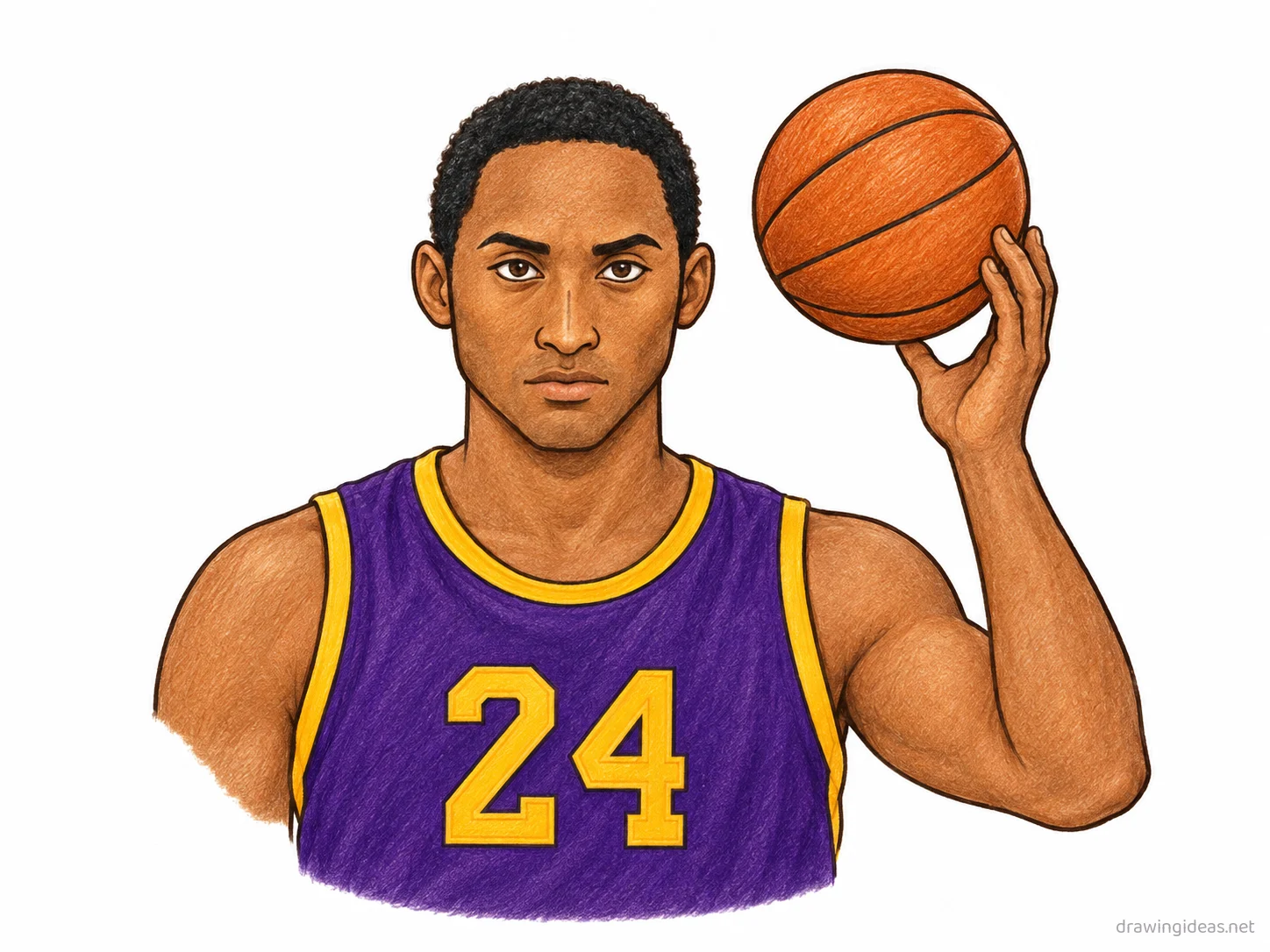 Kobe Bryant drawing — hand-drawn Kobe Bryant illustration with ink lines and soft colors