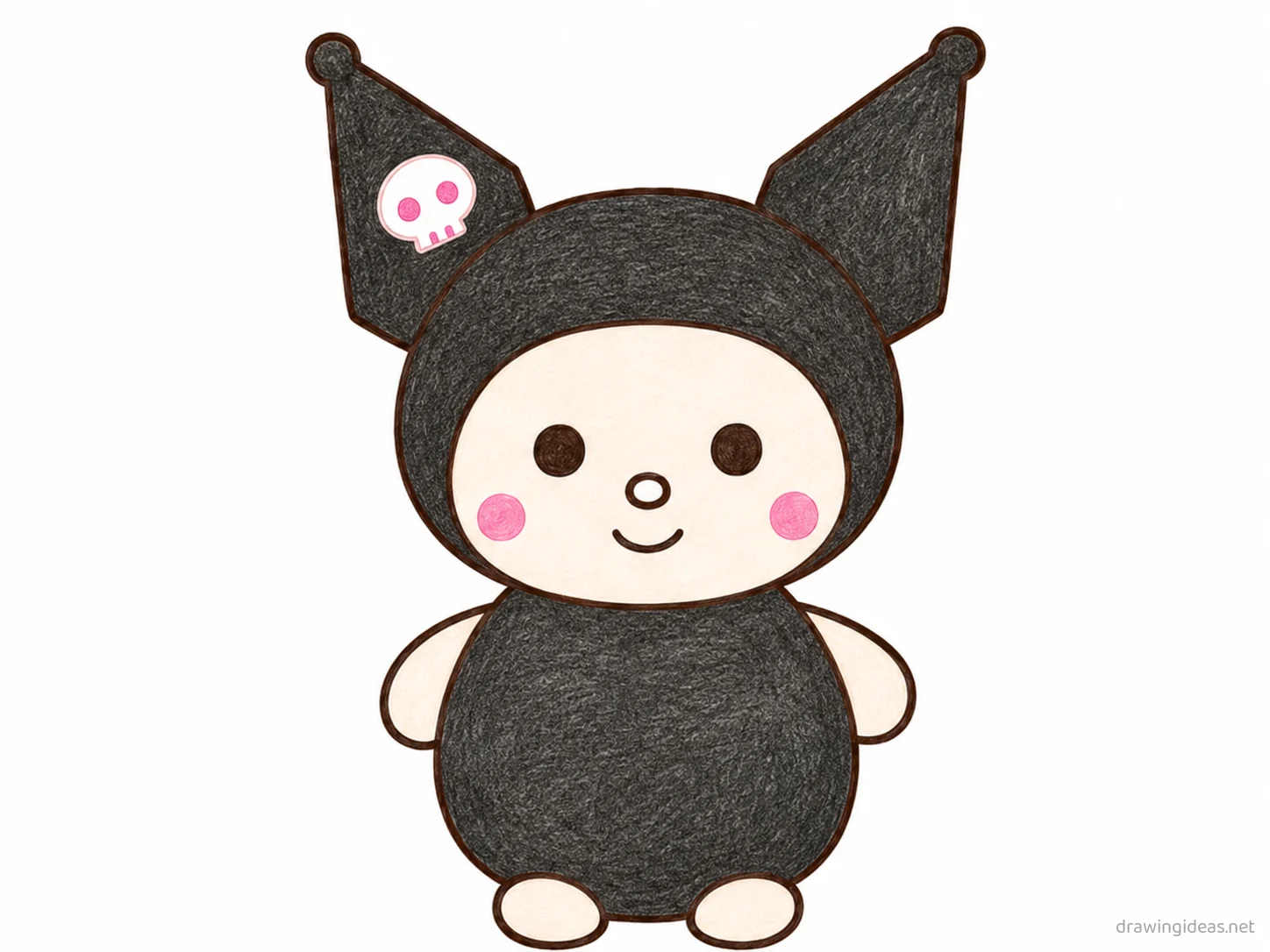 Kuromi drawing — hand-drawn Kuromi illustration with ink lines and soft colors
