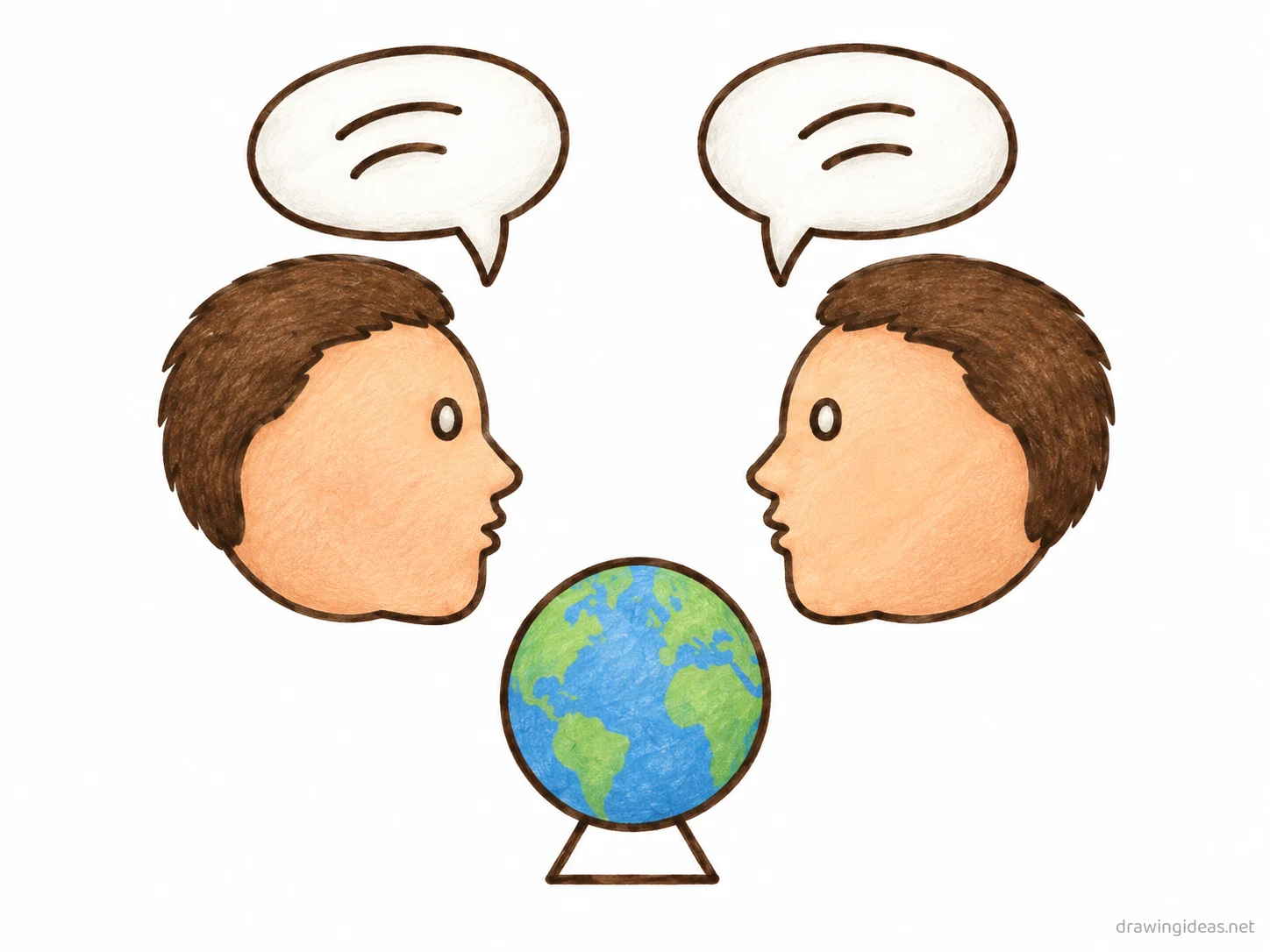 Language drawing — hand-drawn language illustration with ink lines and soft colors