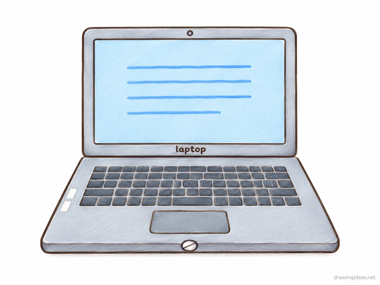 Laptop drawing — hand-drawn laptop illustration with ink lines and soft colors