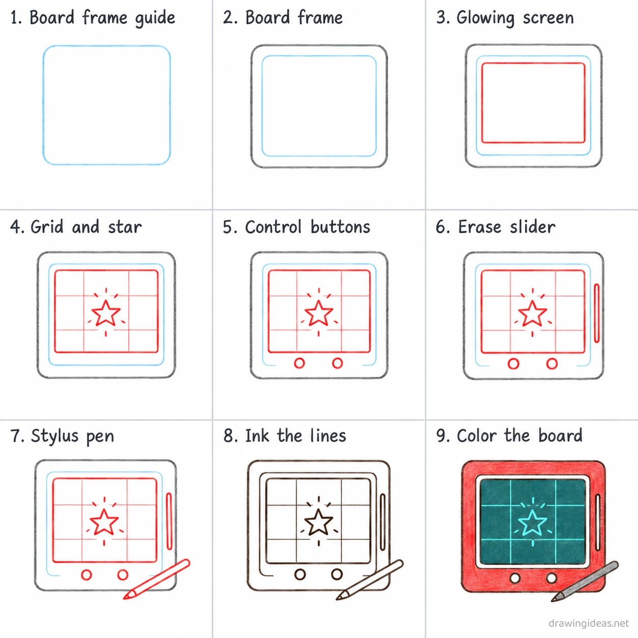 How to draw a led board step by step — 9-step led board drawing tutorial sheet